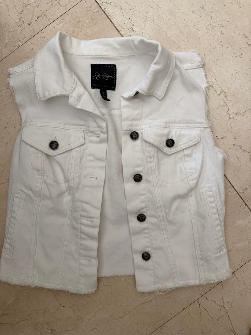 Jessica Simpson White Sleeveless Denim Vest small